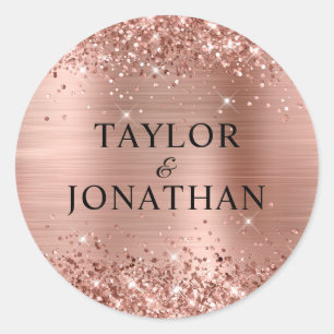 Glitterie Rose Goldfussbräune & Groom Hochzeit Runder Aufkleber