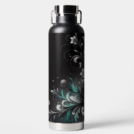 Glitterie Schwarz und Aquamarine Blüte Trinkflasche