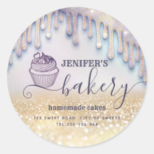 Glitterie Tropfens cupcake Koch Script Bäckerei Kl Runder Aufkleber