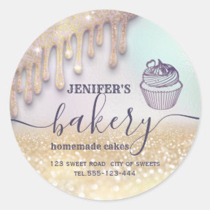 Glitterie Tropfens cupcake Koch Script Bäckerei Kl Runder Aufkleber
