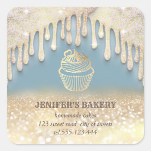 Glitterie Tropfens Gold Hausgemachte Kuchen und Sü Quadratischer Aufkleber