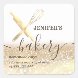 Glitterie Walzen Button & Whisk Koch Skript-Bäcker Quadratischer Aufkleber