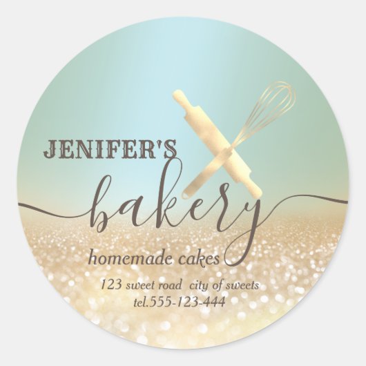 Glitterie Walzen Button & Whisk Koch Skript-Bäcker Runder Aufkleber (Vorderseite)