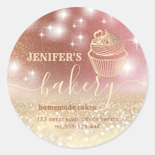 Glitterie Walzen Button & Whisk Koch Skript-Bäcker Runder Aufkleber (Vorderseite)