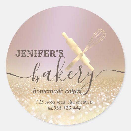 Glitterie Walzen Button & Whisk Koch Skript-Bäcker Runder Aufkleber (Vorderseite)