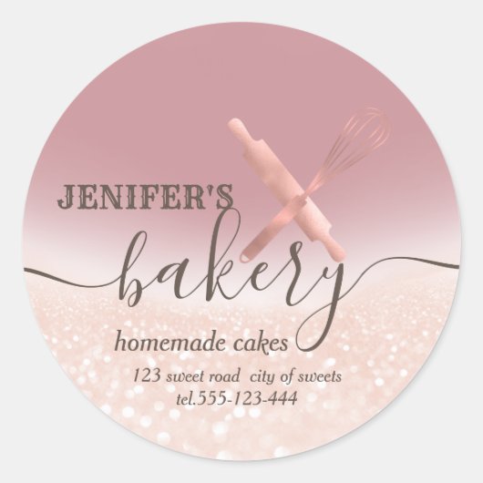 Glitterie Walzen Button & Whisk Koch Skript-Bäcker Runder Aufkleber (Vorderseite)