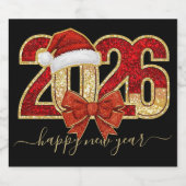 Glittering 2026 New Year Design with Santa Hat  Schaumweinetikett (Einzelnes Label)