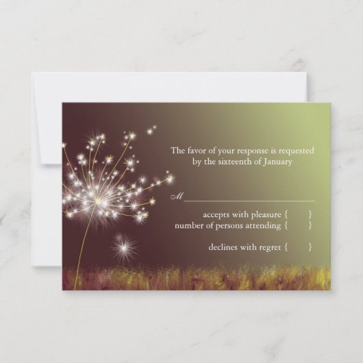 Glittering Abend Dandelion Wedding RSVP (Vorderseite)