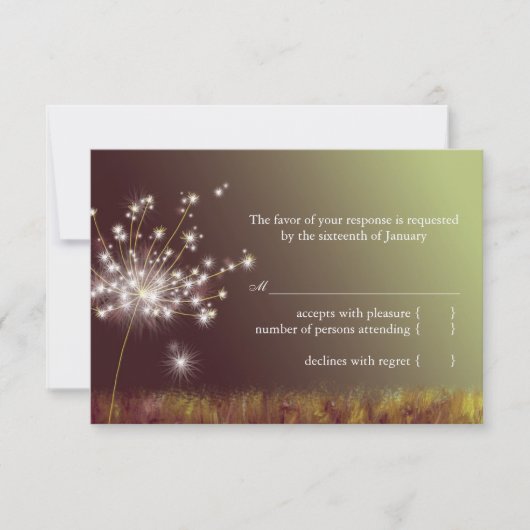 Glittering Abend Dandelion Wedding RSVP Karte (Vorderseite)