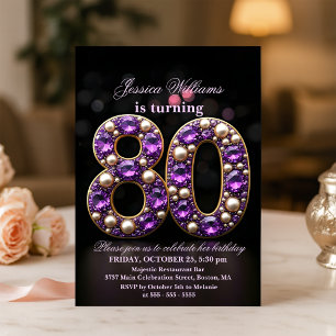 Glittering Amethyst und Pearl 80. Geburtstag Einladung