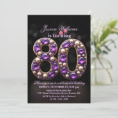Glittering Amethyst und Pearl 80. Geburtstag Einladung (Stehend Vorderseite)