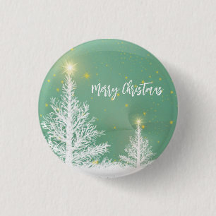 Glittering Blue Background mit Weihnachtsbaum Button