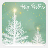 Glittering Blue Background mit Weihnachtsbaum Quadratischer Aufkleber (Vorderseite)