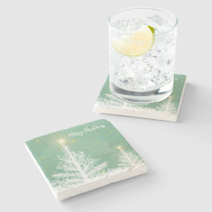 Glittering Blue Background mit Weihnachtsbaum Steinuntersetzer