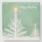 Glittering Blue Background mit Weihnachtsbaum Steinuntersetzer (Vorderseite)