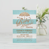 Glittering Blue & Gold Baby Boy Showeinladung Einladung (Stehend Vorderseite)