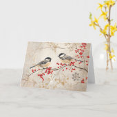 Glittering Chickadees mit Roten Berries Karte (Gelbe Blume)