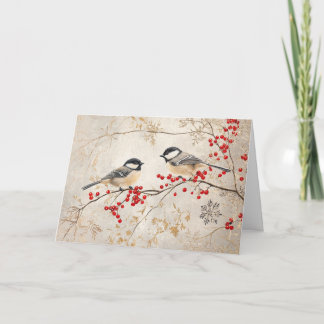 Glittering Chickadees mit Roten Berries Karte