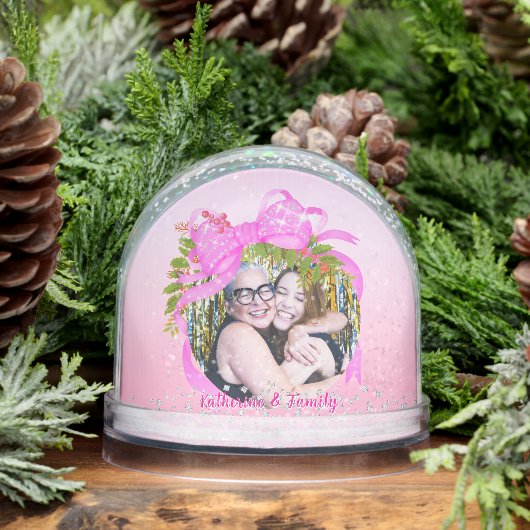 Glittering Christmas Pink Bow Photo Pink Schneekugeln (Winter)