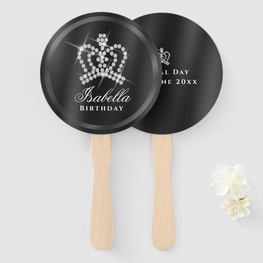 Glittering Crown Black Fächer (Vorne und Hinten)