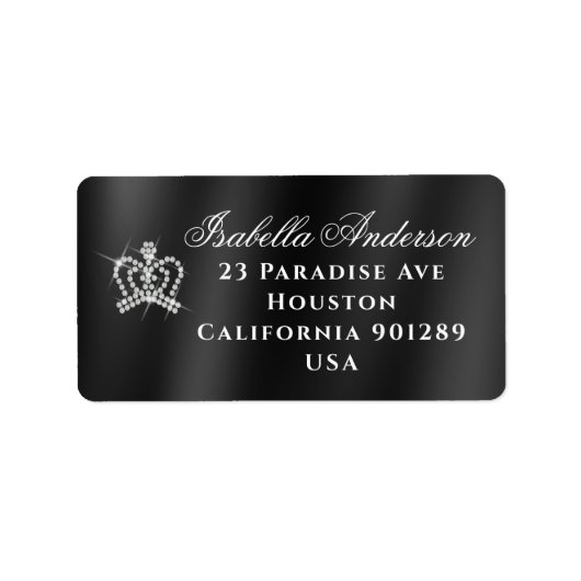 Glittering Crown Black Satin Rücksendeadresse Adressaufkleber (Vorne)