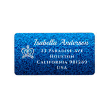 Glittering Crown Blue Address Label
