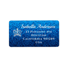 Glittering Crown Blue Address Label Adressaufkleber