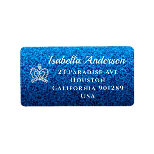 Glittering Crown Blue Address Label Adressaufkleber (Vorne)