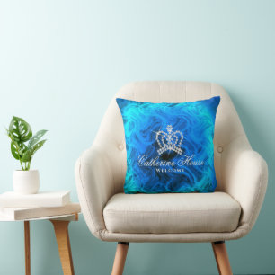 Glittering Crown Blue Aqua Kissen
