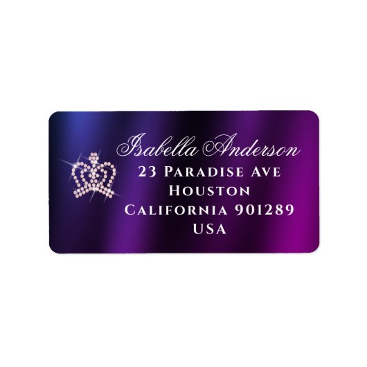 Glittering Crown Blue Lila Rücksendeadresse Adressaufkleber (Vorne)