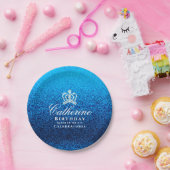 Glittering Crown Blue Pappteller (Party)