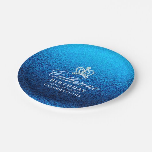 Glittering Crown Blue Pappteller (Schrägansicht)