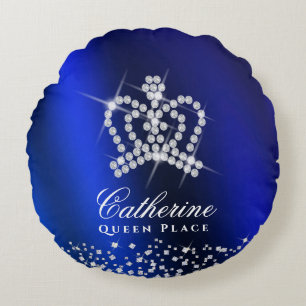 Glittering Crown Blue Rundes Kissen