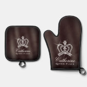 Glittering Crown Brown Ofenhandschuh & Topflappen-Set (Vorderseite)