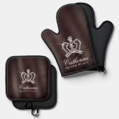 Glittering Crown Brown Ofenhandschuh & Topflappen-Set (Vorderseite/Rückseite)