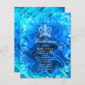 Glittering Crown Gradient Aqua Einladung (Vorne/Hinten)