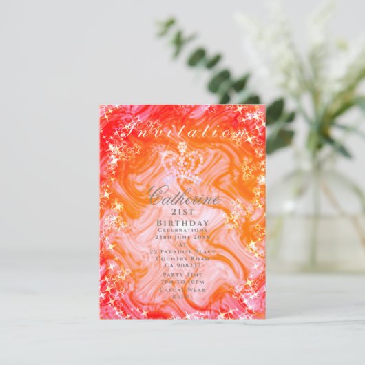 Glittering Crown Gradient Orange Peach Einladung (Stehend Vorderseite)