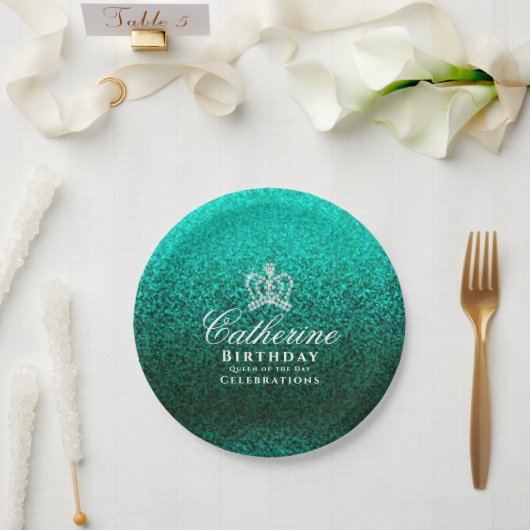Glittering Crown Green Pappteller (Hochzeit)