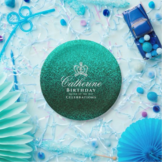 Glittering Crown Green Pappteller (Party)