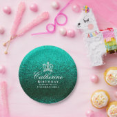 Glittering Crown Green Pappteller (Party)