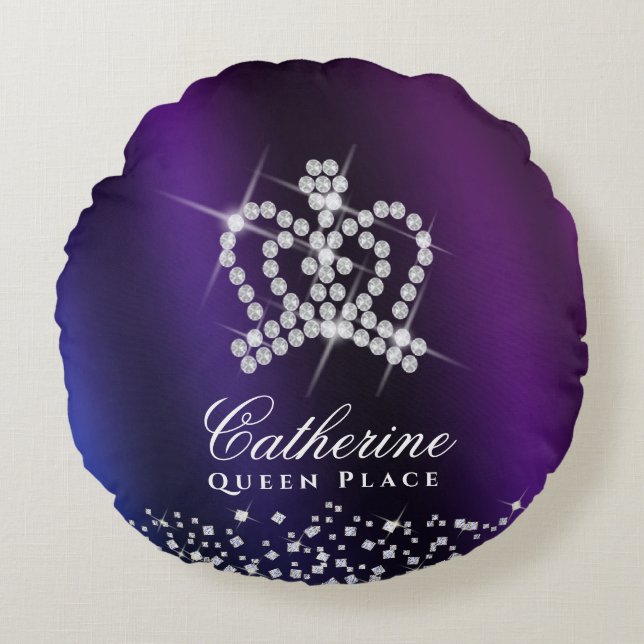 Glittering Crown Lila Blue Rundes Kissen (Vorderseite)