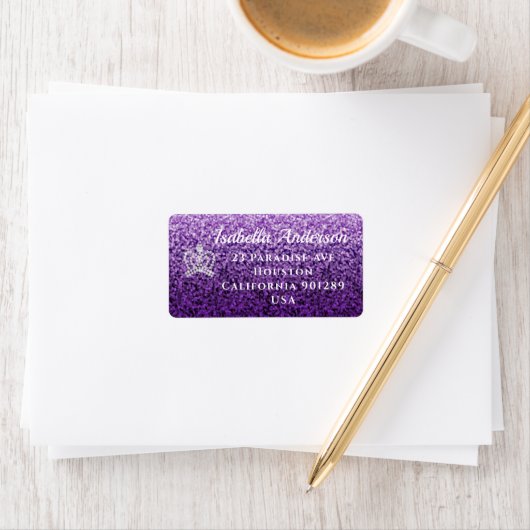 Glittering Crown Lila Lilac Address Label Adressaufkleber (Insitu)