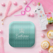 Glittering Crown Luxury Aqua Pappteller (Party)