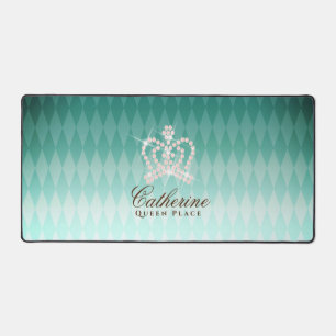 Glittering Crown Luxury Aqua Schreibtischunterlage
