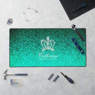 Glittering Crown Luxury Aqua Schreibtischunterlage