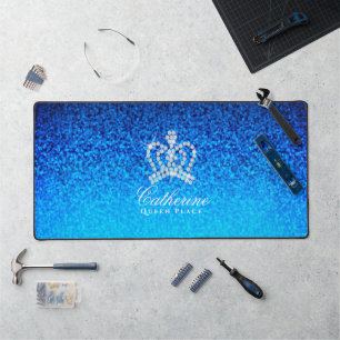 Glittering Crown Luxury Blue Schreibtischunterlage