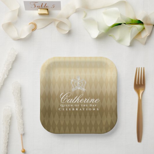 Glittering Crown Luxury Gold Pappteller (Hochzeit)