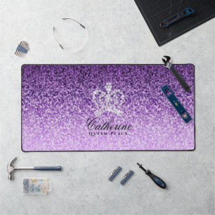 Glittering Crown Luxury Lila Schreibtischunterlage