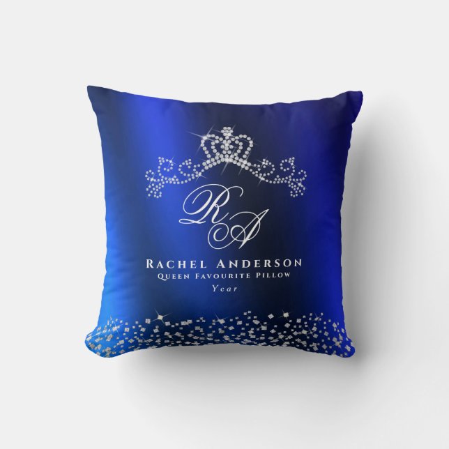 Glittering Crown Monogram Blue Kissen (Vorderseite)