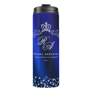 Glittering Crown Monogram Blue Thermosbecher